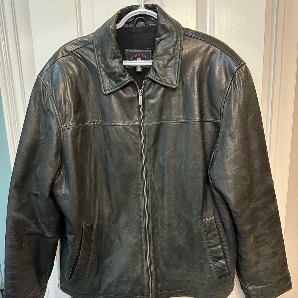 US Polo Association Men's Black Leather vintage jacket size large